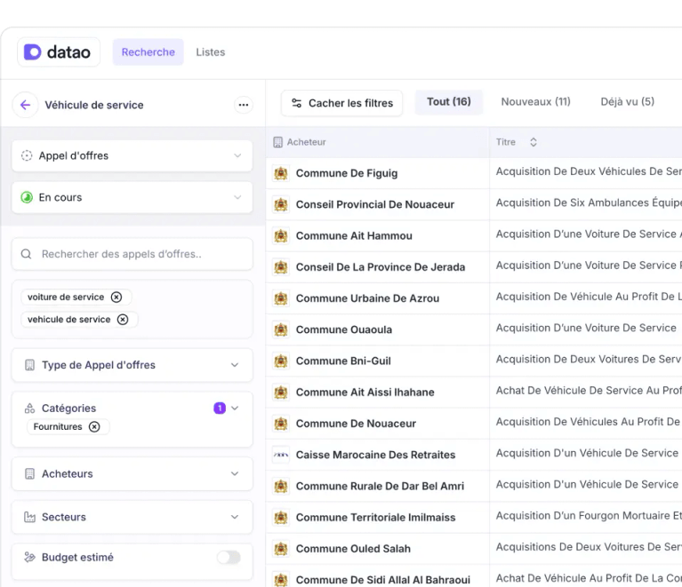 Recherche intelligente dans les appels d'offres