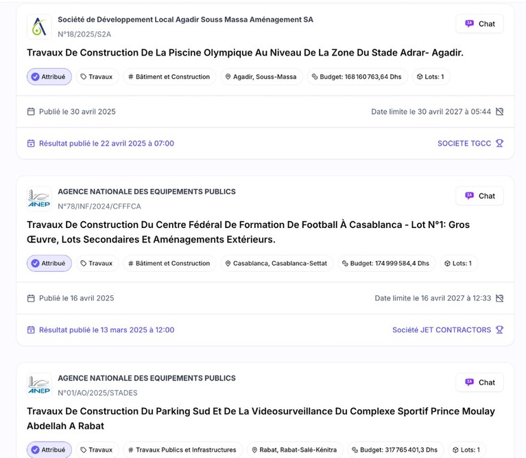 Recherche des résultats d'appels d'offres et veille concurrentielle